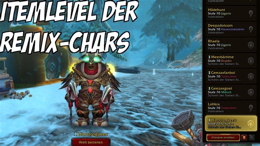 Umwandlung ab dem 20.8.: Dieses Itemlevel erhalten eure Remix-Chars wohl mindestens in Retail