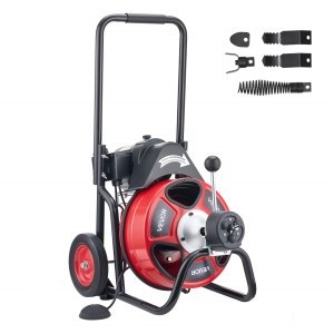VEVOR Drain Cleaner Machine 100 FT x 1/2 Inch, Auto Feed Sewer Snake Auger on Wheels, Portable Drain Cleaning Machine with 4 Cutters & Air-activated Foot Switch for 2" to 6" Pipes | VEVOR CA