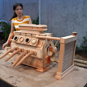 Unbelievable Wooden V8 Engine Built by a Girl #Amazing #homemade #woodworking | ND - Woodworking Art