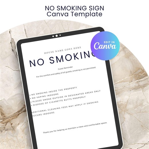 Airbnb No Smoking Sign Template Canva Editable Vacation Rental House Rules Sign - Etsy