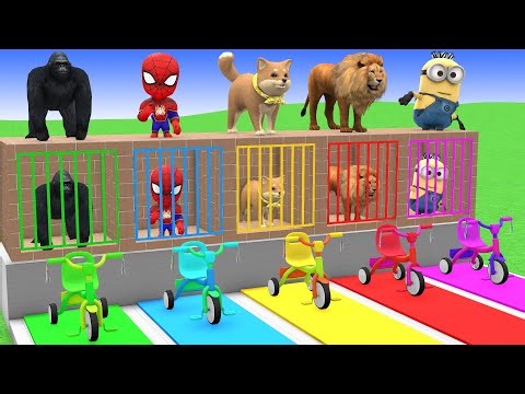 Long Slide Game with Cow Elephant Gorilla Hippopotamus Tiger 3d Animal Game Funny 3d Animals
