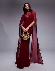 ASOS DESIGN exaggerated cape maxi dress in burgundy | ASOS