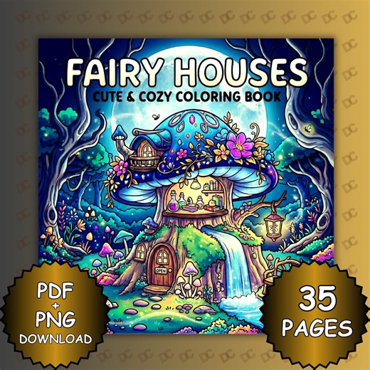 Fairy Houses Coloring Book – 35 Bold and Easy Cute Fantasy Cottagecore Pages, Cozy Magical Fairy Home Scenes, Printable PDF & PNG - Etsy