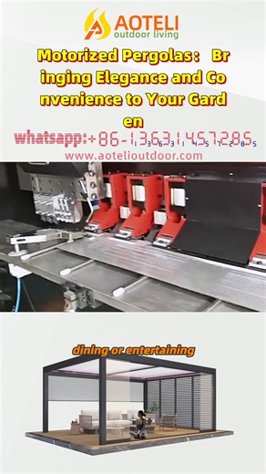 Motorized Pergolas： Bringing Elegance and Convenience to Your Garden Transform Your Garden with a Motorized Pergola - A motorized pergola can enhance your garden's functionality and beauty. It offers adjustable shade and shelter, allowing you to control sunlight exposure. With automated features, it's convenient to use. It can create a comfortable outdoor space for relaxation, dining or entertaining, making your garden a more inviting and versatile area throughout the year. #pergola , #pergolabu