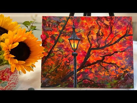 How To Paint A LAMPPOST IN AUTUMN 🍂 tutorial in acrylic