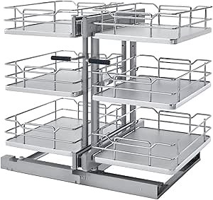 Rev-A-Shelf Steel 3-Tier Pull Out Solid Bottom Organizer for Blind Corner Cabinets w/Soft Close