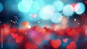 Red hearts blue light flickers a blurred movement. Design for poster, wallpaper, print, banner, greeting card, invitation, valentine. seamless looping overlay 4k virtual video animation background