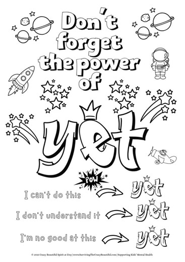 Growth Mindset Coloring Page: Power of Yet, SEL Activity (PDF Download A4/8.5x11in - Etsy Canada