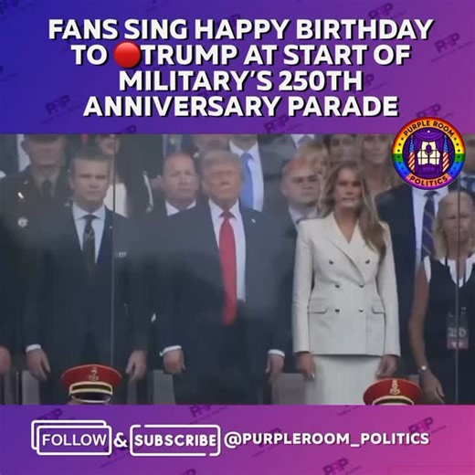 President Trump was greeted in style today at the kickoff of the U.S. Army’s 250th Anniversary Parade in Washington, D.C.—just minutes after stepping onto the review stand, a group of participants burst into a spirited rendition of “Happy Birthday,” marking both his 79th birthday and the Army’s semiquincentennial. As Trump entered the stage, the small ensemble––identified only by “250 Special Guest” badges––sang the familiar tune. They appeared to be part of the VIP contingent tied to America250
