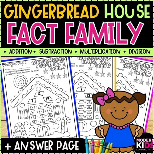 Gingerbread House Fact Family Addition, Subtraction, Multiplication & Division