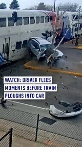 This is the moment a train collided with a car in Utah, after the vehicle was pushed onto the tracks by a pickup truck. Luckily, the driver exited the vehicle just before the train collided into the car. #train #usa #utah #car | CGTNEurope