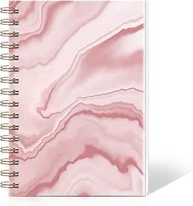 Lined Hardcover Spiral Journal Notebook [Pink Marble Print] [A5] [100gsm] [Ruled] Premium Thick Paper - Pink