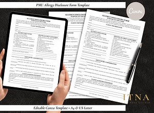 Formulaire de déclaration d'allergies - Formulaire d'allergie client PMU, modèle canva modifiable, formulaires de studio de beauté, format A4 et lettre US - Etsy France