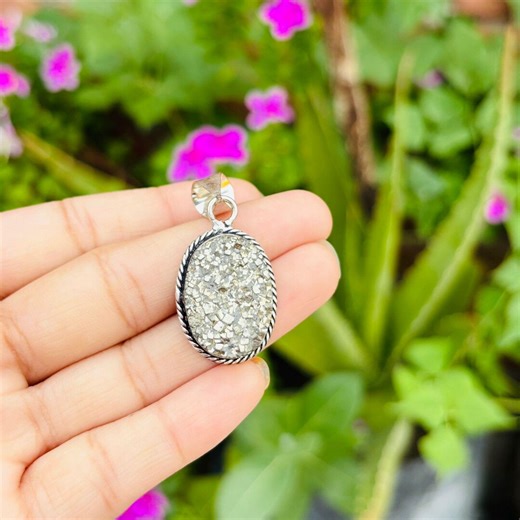 Natural Pyrite Druzy Gemstone Pendant, 925 Silver Pendant, Pyrite Gemstone Pendant, Handmade Pendant, Boho Pendant for Women, Gift for Her - Etsy