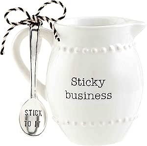 Mud Pie Circa Maple Syrup Pitcher and Spoon Set, White, 5" x 4"