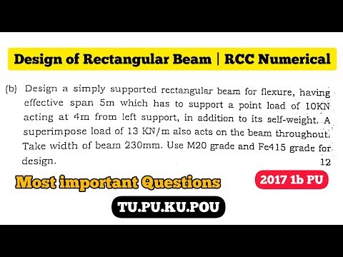 Design of Rectangular Beam | 2017 PU | RCC Numerical | Most important Questions
