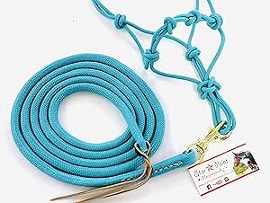 Star Point Horsemanship Mini-Pony 4 Knotted Rope Halter & 8' Lead Set (Teal, Small 28-32" Mini)