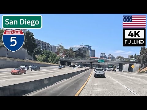 Freeway Through San Diego: I-5 North, California USA | 4K ASMR Scenic Drive
