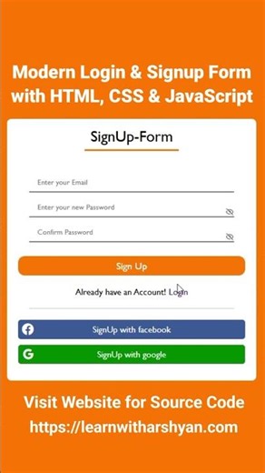 Modern Login & Signup Form with HTML, CSS & JavaScript | Learn with Arshyan #webdesign