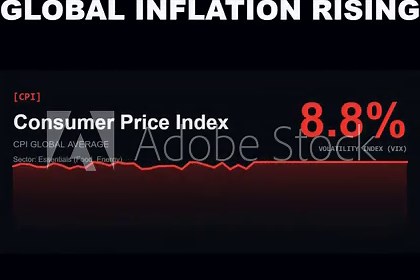 Global inflation rising animation showing consumer price index data chart and financial economy distress signal statistics
