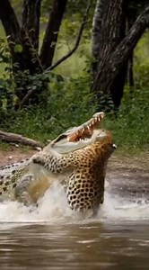 Epic Leopard vs Crocodile Battle - Nature's Ultimate Showdown##shorts #animals
