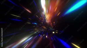 Loop of Abstract dark multicolored hyperspace warp tunnel through time and space animation. 4K 3D Loop Sci-Fi interstellar travel through wormhole in hyperspace vortex tunnel. Abstract teleportation