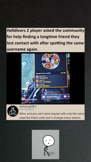 Helldivers 2 player asked community to help find long lost online gaming buddy named Sushiigodxx #pc