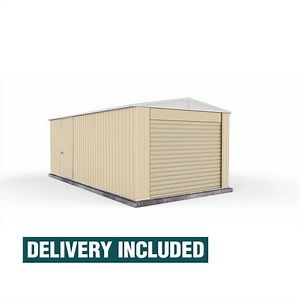 Absco Structures 3.0 x 5.96 x 2.3m Classic Cream Highlander Roller Door Garden Shed