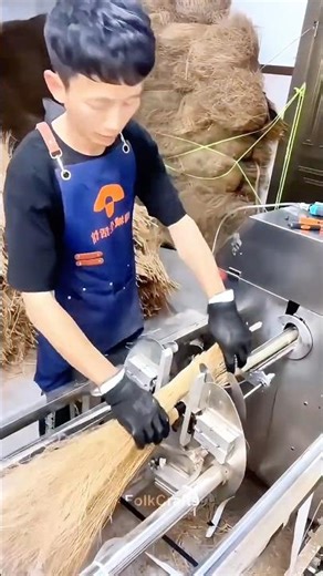 Bamboo Broom Crafting: Machine Assistance + Skilled Hands for Fast, Consistent Production! 🧹