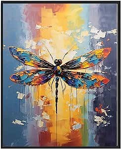 HomeArtPrint Dragonfly Art Print, Animal Painting Wall Art Abstract Artwork, Colorful Wildlife Prints Decor (11x14 inches + (Black Frame), Dragonfly)