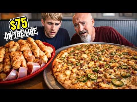$75 On The Line: 21” Pizza + 25 Pepperoni Rolls Challenge