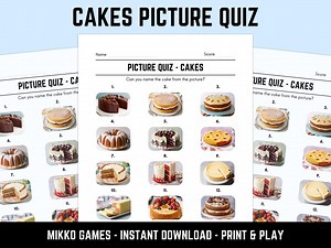 Printable Cakes Picture Quiz With Answers: Picture Round Quiz Sheets, Pub Quiz Trivia, Downloadable Table Quiz, Fun Food Quiz - Etsy