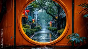 Rain falling outside the window in the rainy season with the city in the background. looping time-lapse video