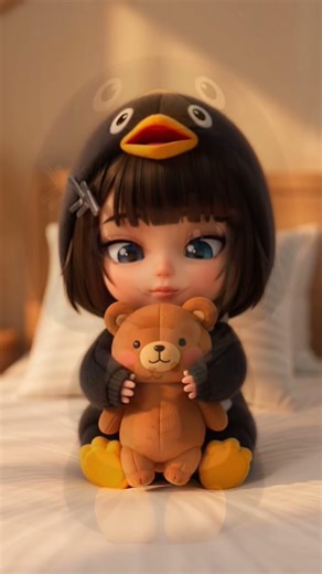 I'm hugging a teddy bear, what are you doing? #gugugaga #chibi #penguin #gugubaby #ai