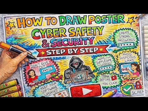 How to draw Poster on cyber safety and security🚨 step by step| Tutorial video| Educational chart 