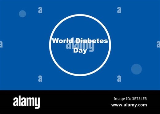 A clean and professional motion graphics animation celebrating World Diabetes Day with a central circular emblem and abstract background elements Stock Video Footage - Alamy