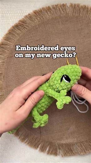 At the market I did last year, I got numerous requests for animals with embroidered eyes (I didn’t have any 🫤). So I determined to find a style that I actually liked…and I did! 🙌 I’ve been embroidering eyes on so many of my animals now and had to try them on my new gecko pattern. 👀 | Theresa's Crochet Shop