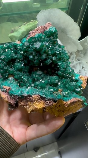 The vividly colored prismatic crystal cave formations are from the Democratic Republic of the Congo. | Fei Yuan