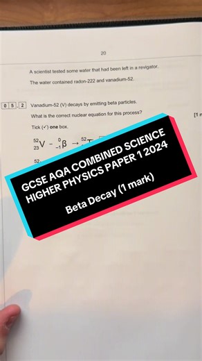 1 mark multiple choice that tests if you can remember how beta decay works! #gcse #physics #combinedscience #revision #fyp
