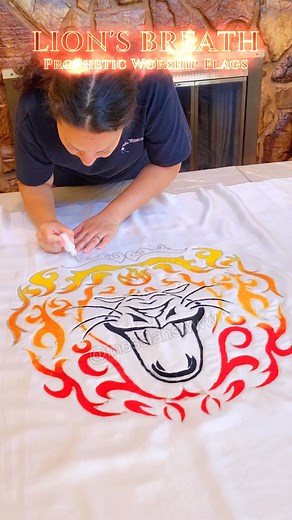 Lion's Breath, Prophet's voice Prophetic Worship Dance Praise Flags. Order a set here: https://etsy.me/3YWkG0e #worship #worshipflags #flagworship #handpainted #silk #art #propheticart #worshipwarrior | Messiah's Worship Warriors of the World