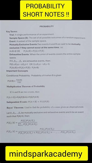 PROBABILITY chapter short notes in one page☺️. all needed equation for fast revision #maths #jee