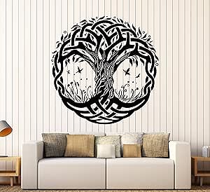 Vinyl Wall Decal Celtic Symbol Tree of Life Nature Butterflies Stickers Large Decor (1349ig) Black