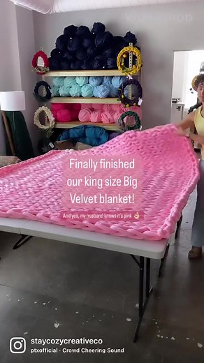 Nearly 20 lbs of cozy bubble gum goodness 💕 🧶 I used 18 skeins of our Big Velvet tube yarn in Bubble Gum🛒 Shop all of our luxury tube yarn at StayCozyCo.com#chunkyyarn #staycozy #staycreative #kingbed #bedding #luxurybedding #bigyarn #chunkyknitting #bubblegum #pinkbedroom #yarnaddict #tubeyarn #jumboyarn