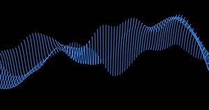 A fluttering colored trail of sine waves on a black background. Seamless looping animation.47