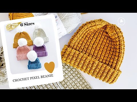 Easy Crochet Pixel Beanie/ Side to Side Crochet Hat/ Easy Beanie Pattern