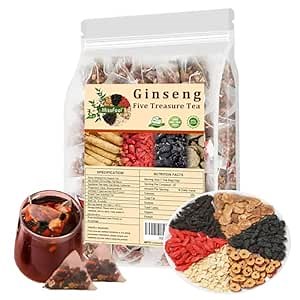 Ginseng Five Treasure Tea, Kidney Tea Formula Ginseng Six Treasure, Natural kidney Detox tea for Men&Women, Organic Chinese Herbal, 6 Precious Ingredients Formula (1 Bag 25 Pcs)