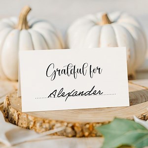 Grateful for Thanksgiving Place Cards | Fill-in Printable | 4x2 Folded | Friendsgiving Table Setting | Non-editable Download - Etsy Canada