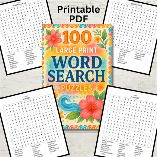 Large Print Word Search Puzzles: Themed Brain Games for Adults (PDF Download) - Etsy