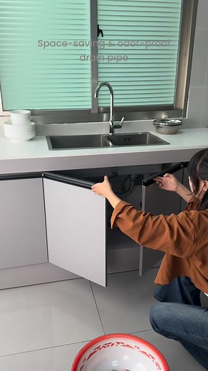 2M views · 5.1K reactions | Space-saving and odor-proof drain pipe ✨ • • #KitchenEssentials #kitchenstorage #SinkDrainHose | Tiffany Design Studio | Facebook