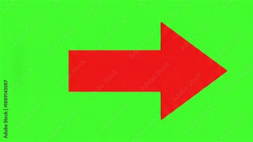 Simple animated red arrow pointing right on a green screen, indicating direction, progress, or forward movement.